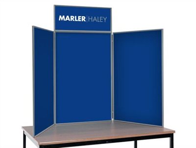 Voilamart Folding Exhibition Display Board 3 Panel Show Board and Header Flannelette Surface Aluminium Frame Kit for Displays Schools Conferences and Office Blue with Carry Bag